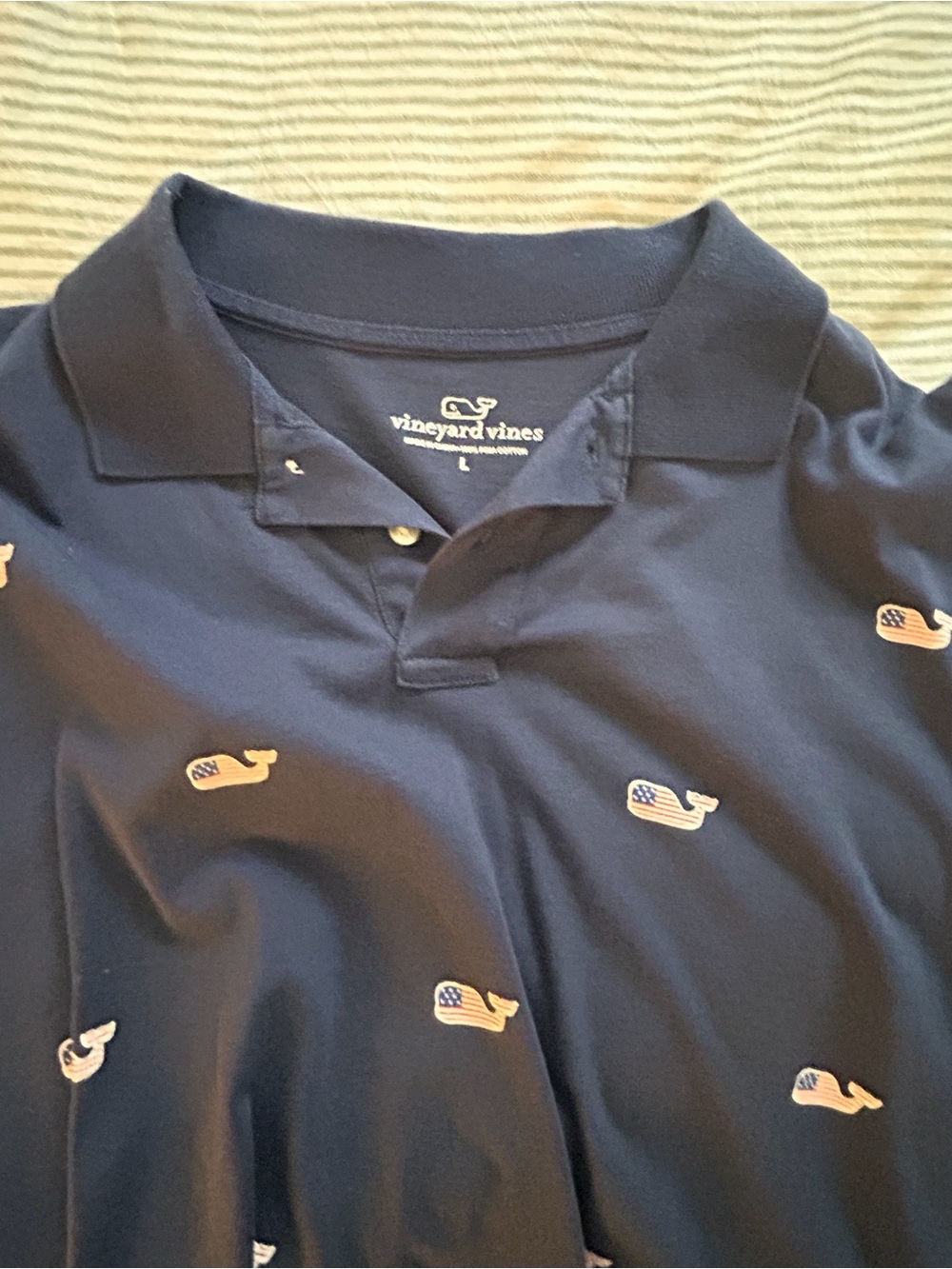 Vineyard Vines Navy Polo with American Whale Embroidery